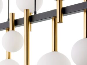 Miniaturka 3 - Lampa Akord 10 z bliska: białe kule i szczotkowane złote uchwyty