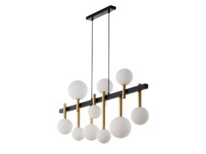 Miniaturka 2 - Lampa Akord 10 z czarno-złotą belką i szklanymi kulami widziana pod kątem