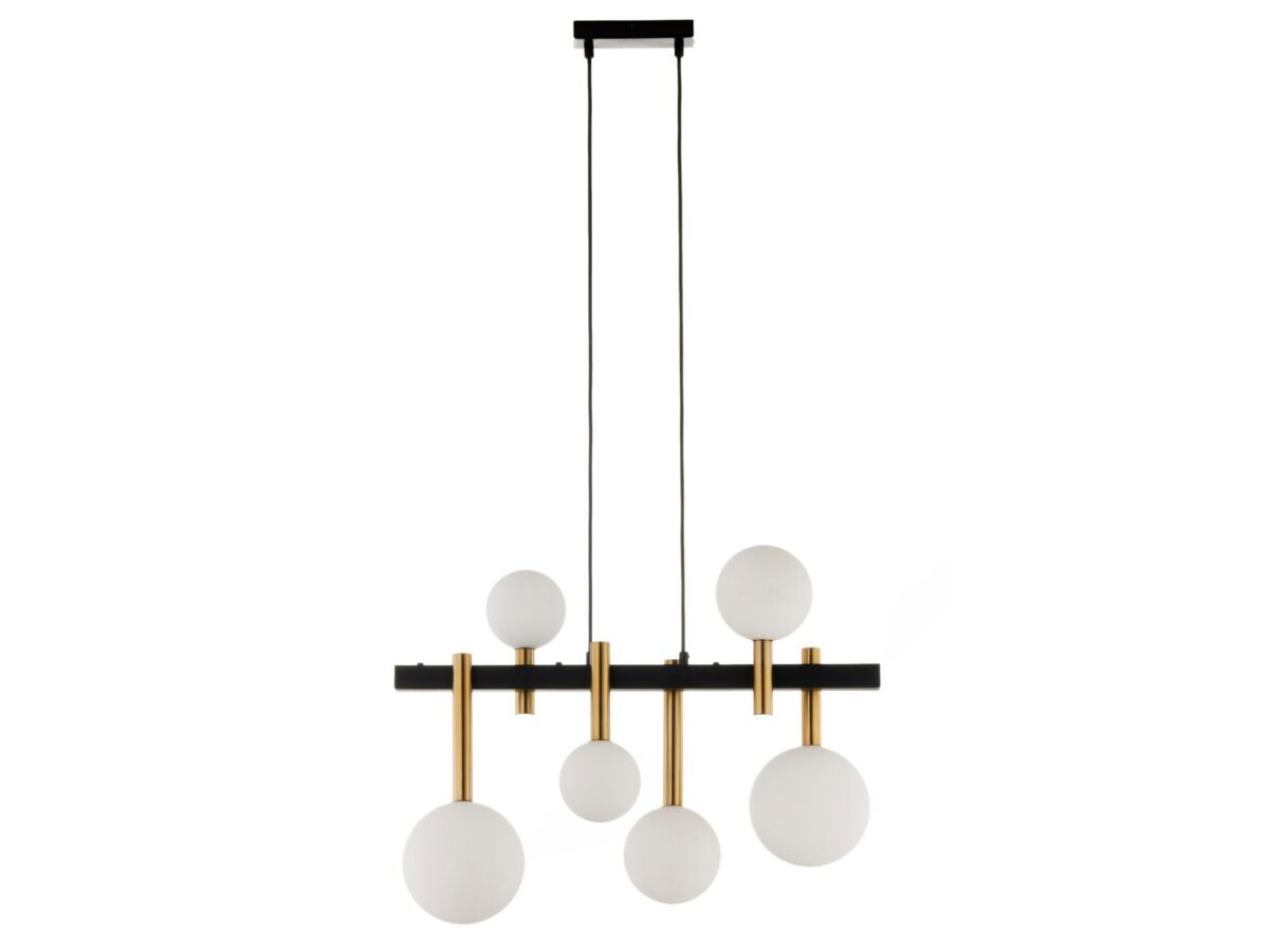 Lampa wisząca Akord 6-punktowa z białymi kloszami, czarno-złota