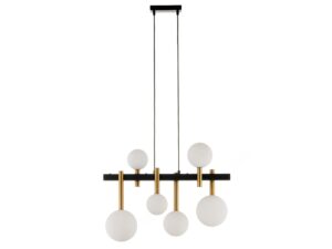 Miniaturka 6 - Lampa wisząca Akord 6 z sześcioma białymi kulami na czarno-złotej belce
