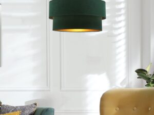 Miniaturka 1 - Zielona lampa wisząca Alaria z podwójnym abażurem w salonie
