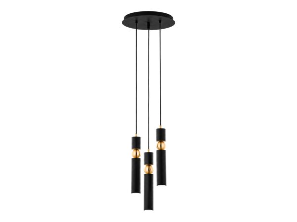 Lampa wisząca Alas 3-punktowa – czarno-złota i złota na białym tle