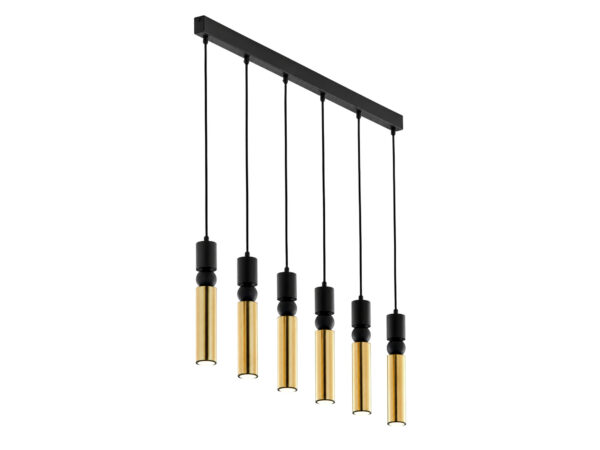 Lampa wisząca Alas 6-punktowa z cylindrycznymi oprawami na białym tle