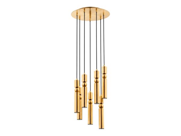 Lampa wisząca Alas 7-punktowa z cylindrycznymi kloszami na białym tle