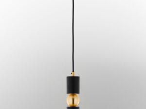 Miniaturka 1 - Lampa wisząca Alas złoto-czarna z ozdobną złotą kulą i dwoma czarnymi cylindrami, pełny widok