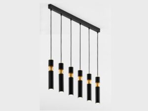 Miniaturka 4 - Lampa Alas z sześcioma czarnymi cylindrami i złotym detalem, ujęcie ukośne