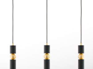Miniaturka 1 - Lampa wisząca Alas z trzema czarnymi tubami i złotymi kulami