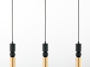 Miniaturka 2 - Lampa wisząca Alas z trzema złotymi tubami i czarnymi kulami