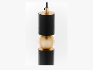 Miniaturka 3 - Detal lampy wiszącej Alas 2003, złota kula pomiędzy czarnymi cylindrami