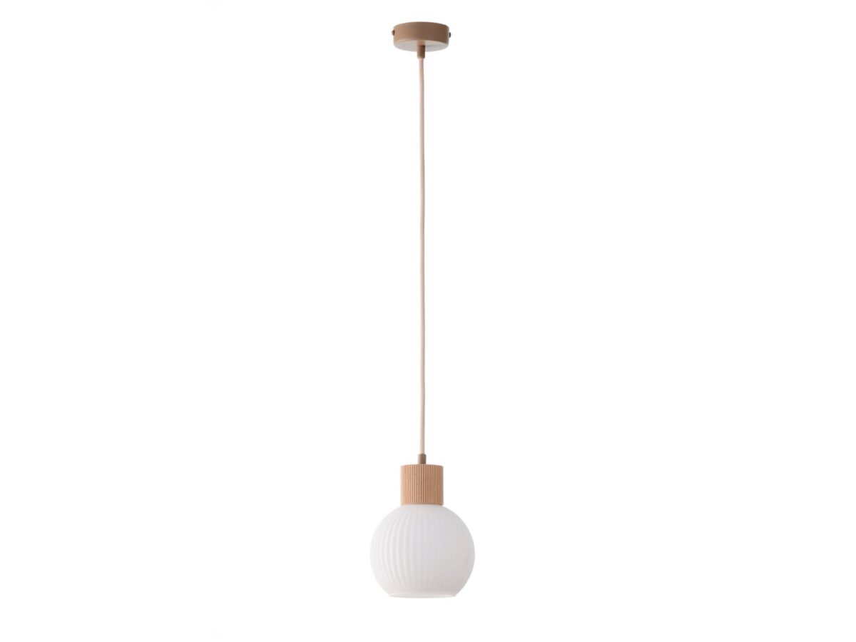 Lampa wisząca Alba 1 S z ryflowanym kloszem 15 cm, beżowa