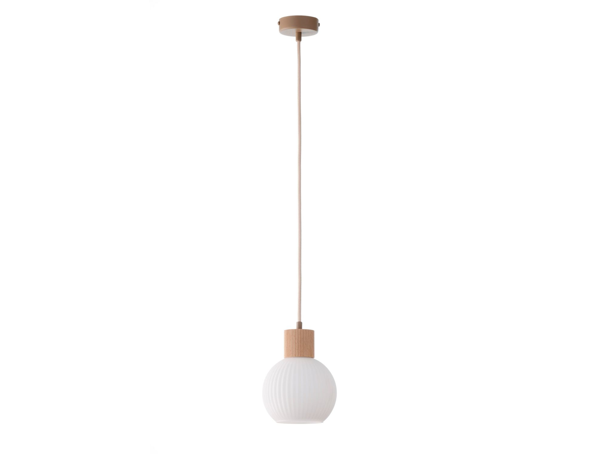 Lampa wisząca Alba 1 S z mlecznobiałym ryflowanym kloszem na białym tle