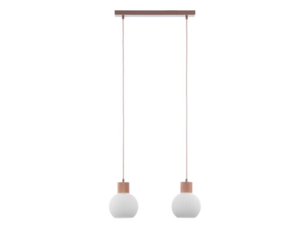 Lampa wisząca Alba 2 z dwoma białymi ryflowanymi kloszami na jasnym tle