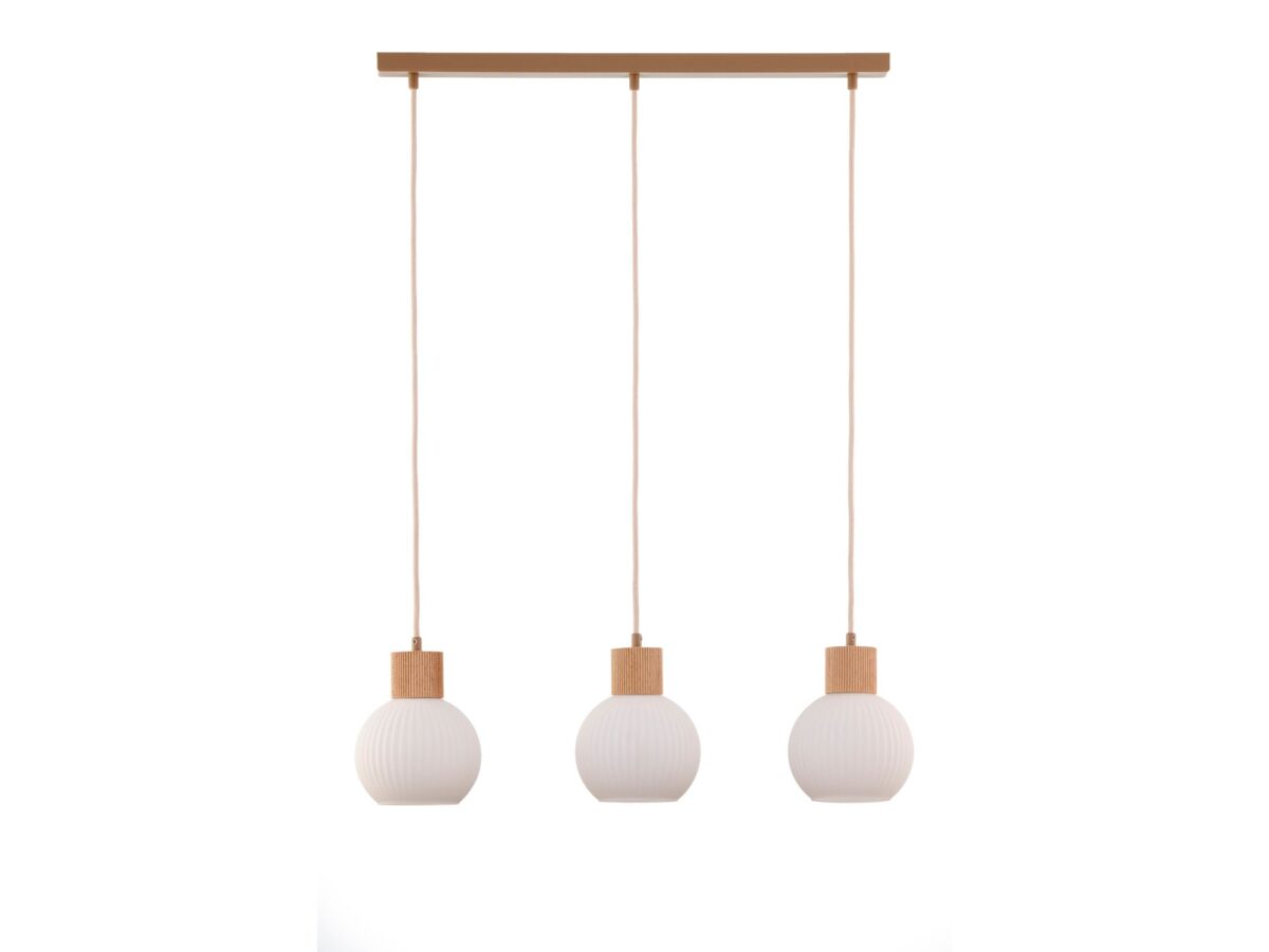 Lampa wisząca Alba 3-punktowa liniowa z ryflowanymi kloszami, beżowa