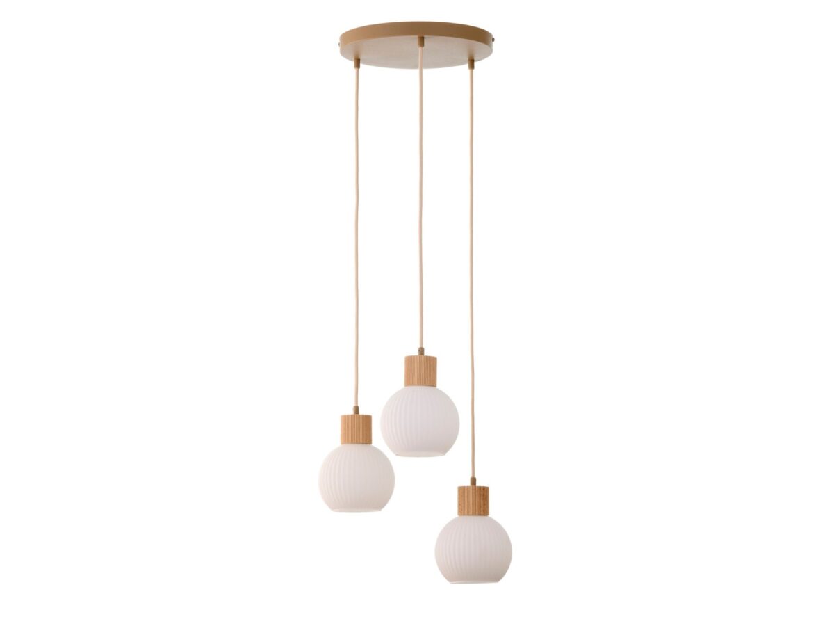 Lampa wisząca Alba 3-punktowa okrągła z ryflowanym szkłem