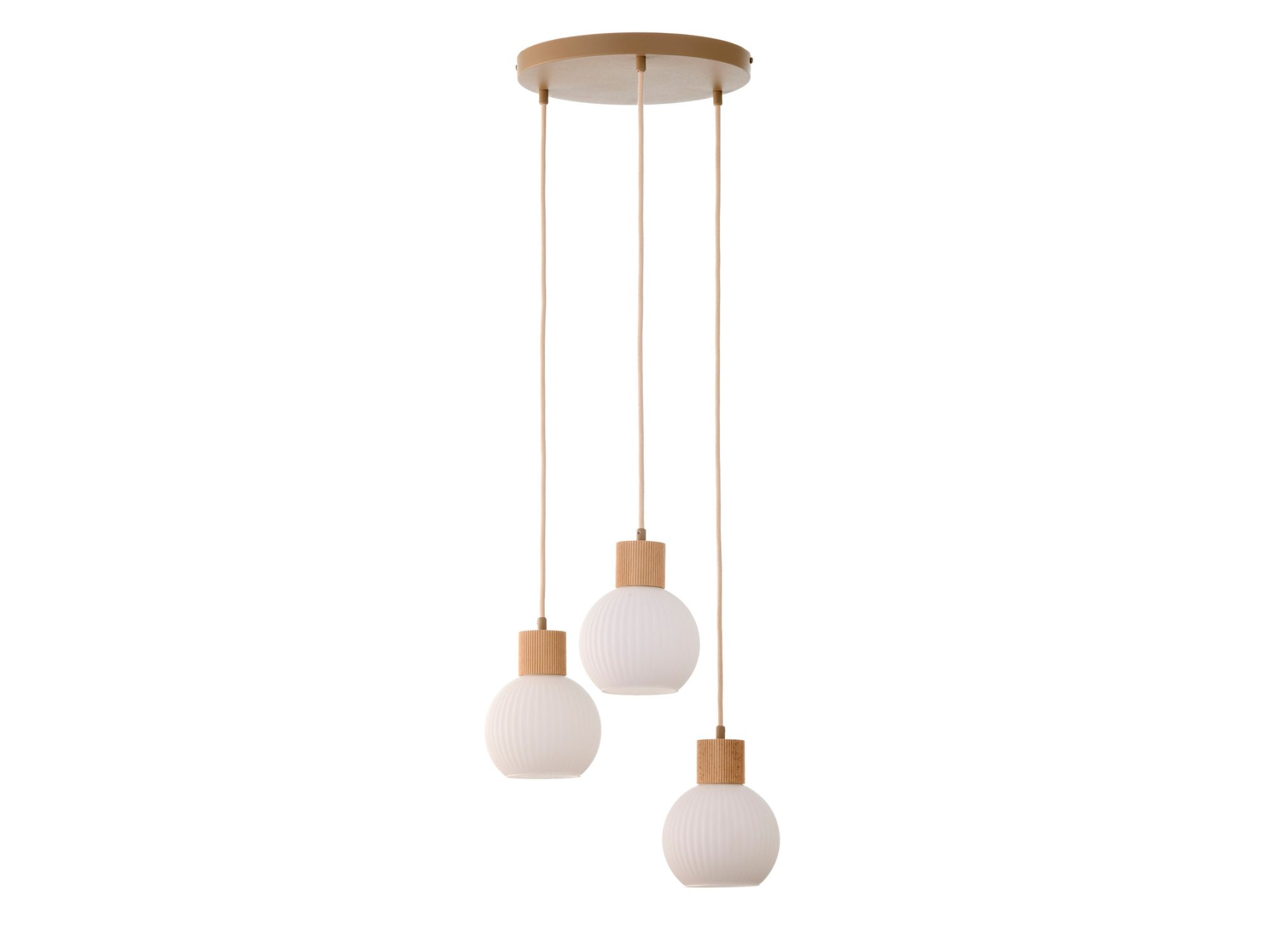 Okrągła lampa wisząca Alba 3 z trzema białymi ryflowanymi kloszami