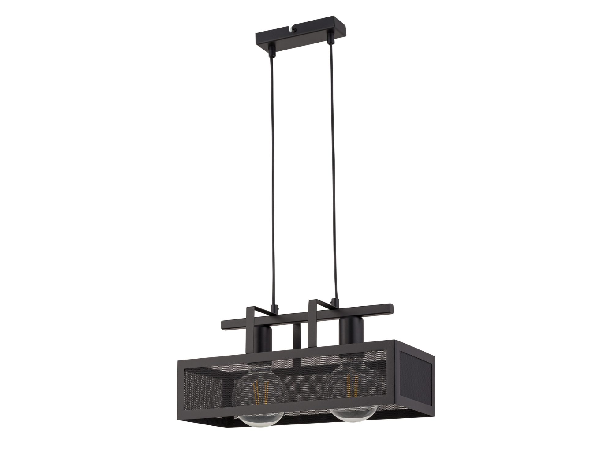 Lampa wisząca Albert 2 z czarnym metalowym kloszem, widok całej oprawy