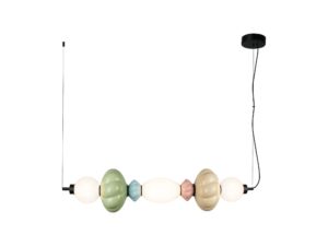 Miniaturka 7 - Pozioma wielobarwna lampa wisząca Aledela LED 24 W z trzema punktami świetlnymi i dwoma mocowaniami na białym tle