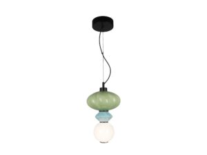 Miniaturka 5 - Pojedyncza lampa wisząca Aledela LED z zielonym i błękitnym szklanym kloszem oraz białą kulą na białym tle