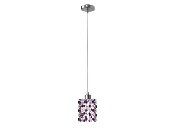 Lampa wisząca Alimena chromowana z burgundowymi kryształkami w cylindrycznym kloszu