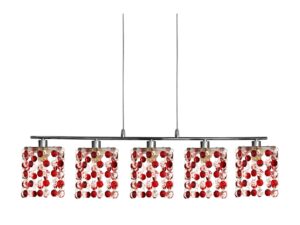 Miniaturka 1 - Lampa wisząca Alimena z pięcioma punktami G9 i czerwonymi kryształkami na białym tle