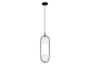 Miniaturka 3 - Czarna lampa wisząca Alitio z dwiema białymi szklanymi kulami