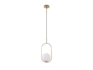 Miniaturka 3 - Lampa wisząca Alitio mosiężna ze szklanym białym kulistym kloszem na białym tle