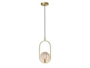 Miniaturka 5 - Złota lampa wisząca Alitio z bursztynowym kloszem kulą