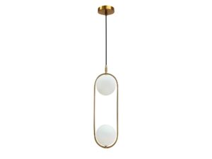 Miniaturka 4 - Lampa wisząca Alitio złota z dwiema białymi szklanymi kulami