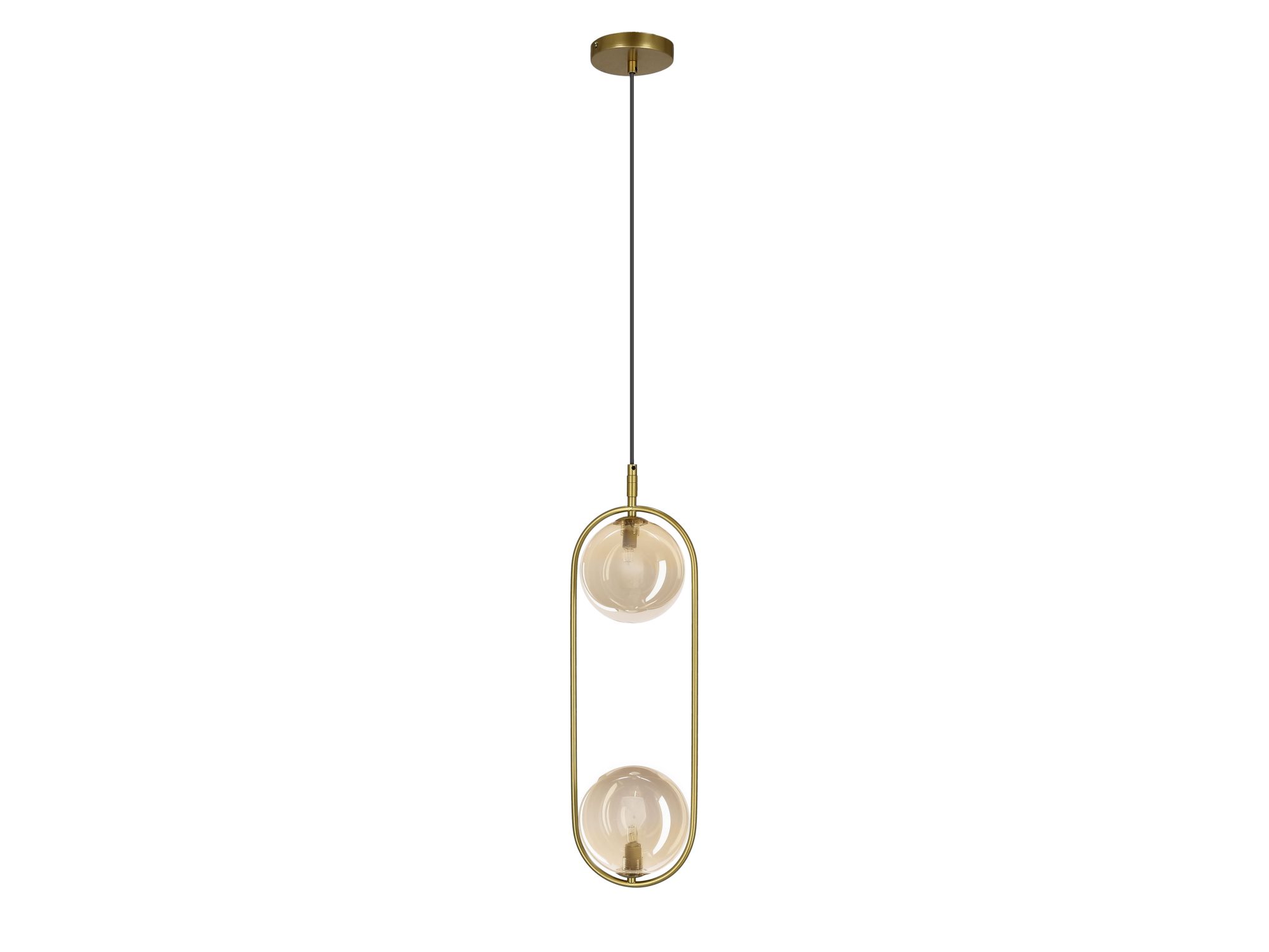 Złota lampa wisząca Alitio dwie bursztynowe kule