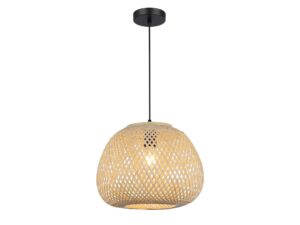 Miniaturka 1 - Lampa wisząca Alodina z bambusa, oświetlony klosz na białym tle