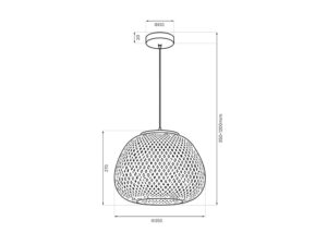 Miniaturka 5 - Lampa wisząca Alodina, rysunek techniczny wymiarów klosza bambusowego