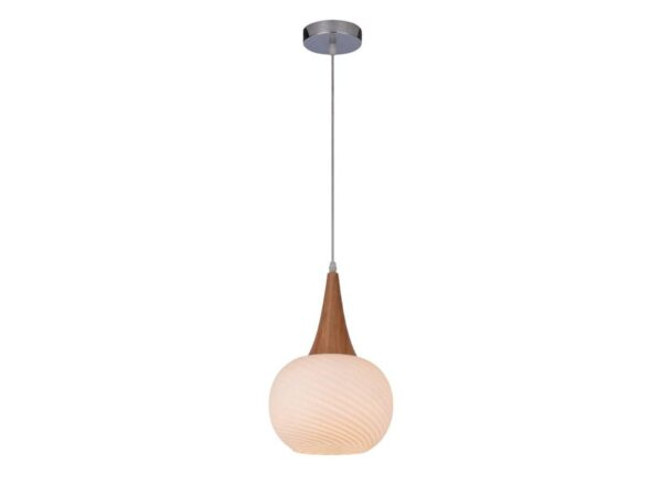 Lampa wisząca Alodio z jasnym ryflowanym kloszem i brązowym detalem