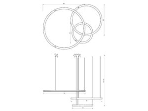 Miniaturka 8 - Schemat trzech pierścieni lampy Alomona o średnicach 40, 60 i 80 cm i zawieszeniu 50–100 cm