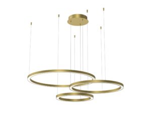 Miniaturka 1 - Matowozłota lampa wisząca Alomona z trzema pierścieniami LED i podsufitką, pełny packshot