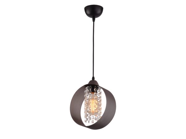Lampa wisząca Aloveta kawowa z ażurowym metalowym kloszem i akrylowymi zawieszkami