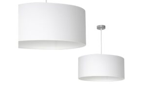 Miniaturka 8 - Lampa wisząca Alovino, biały tkaninowy abażur z chromowanym detalem, widok całej oprawy