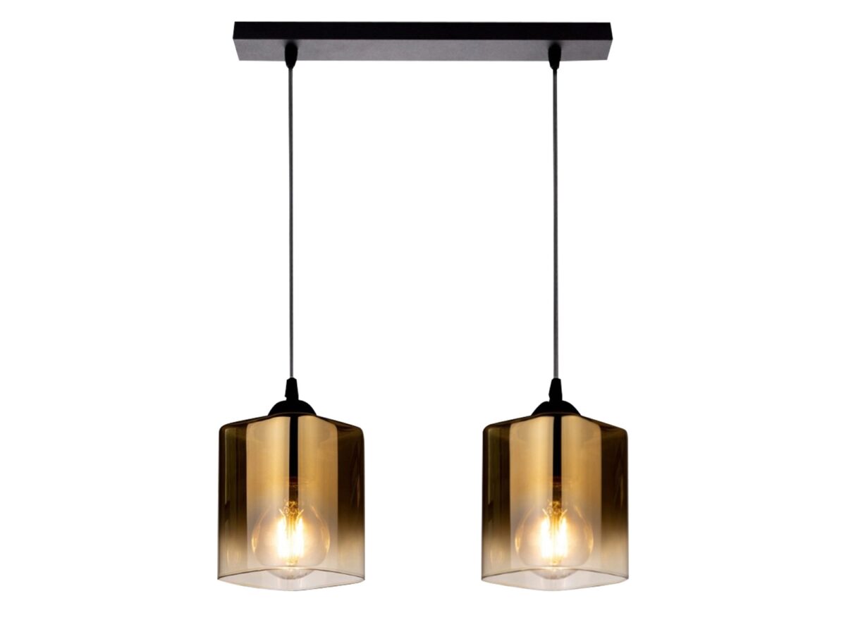 Lampa wisząca Amadio 2-punktowa z dwoma złotymi kloszami