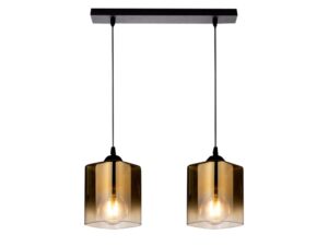 Miniaturka 2 - Lampa wisząca Amadio dwupunktowa z czarną belką i dwoma złotymi kloszami