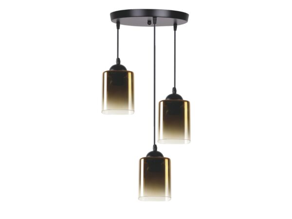 Lampa wisząca Amadio z trzema złotymi szklanymi kloszami na okrągłej podsufitce