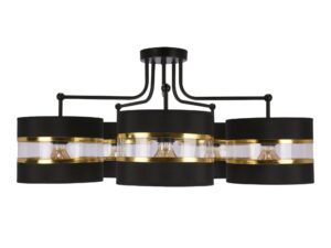 Miniaturka 1 - Lampa wisząca Amasora pięciopunktowa z czarno-złotymi abażurami na białym tle