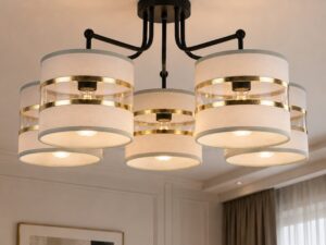 Miniaturka 2 - Lampa Amasora w wersji szaro-złotej, aranżacja wnętrza