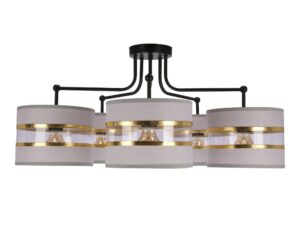 Miniaturka 8 - Lampa wisząca Amasora z pięcioma szaro-złotymi abażurami, na białym tle