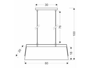 Miniaturka 2 - Rysunek wymiarowy dwupunktowej lampy wiszącej Amesona o szerokości 60 cm
