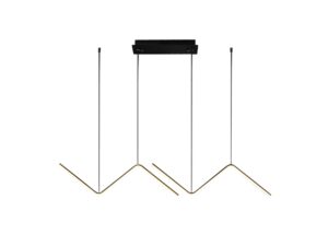 Miniaturka 4 - Lampa wisząca Ametia, dwa geometryczne czarno-złote profile LED i czarne zawieszenie, widok całej oprawy na białym tle