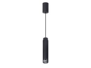 Miniaturka 7 - Czarna lampa wisząca Amilina GU10, wąski ryflowany klosz i okrągła podsufitka, pełny packshot na białym tle
