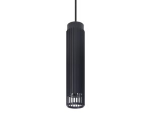 Miniaturka 2 - Zbliżenie czarnego, pionowo ryflowanego aluminiowego klosza lampy wiszącej Amilina GU10