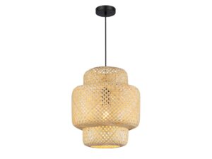 Miniaturka 9 - Lampa wisząca Amisino 30 cm z plecionym jasnym kloszem i czarnym zawieszeniem na białym tle