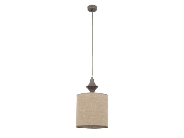 Lampa wisząca Amura w ciemnym brązie z cylindrycznym abażurem na białym tle