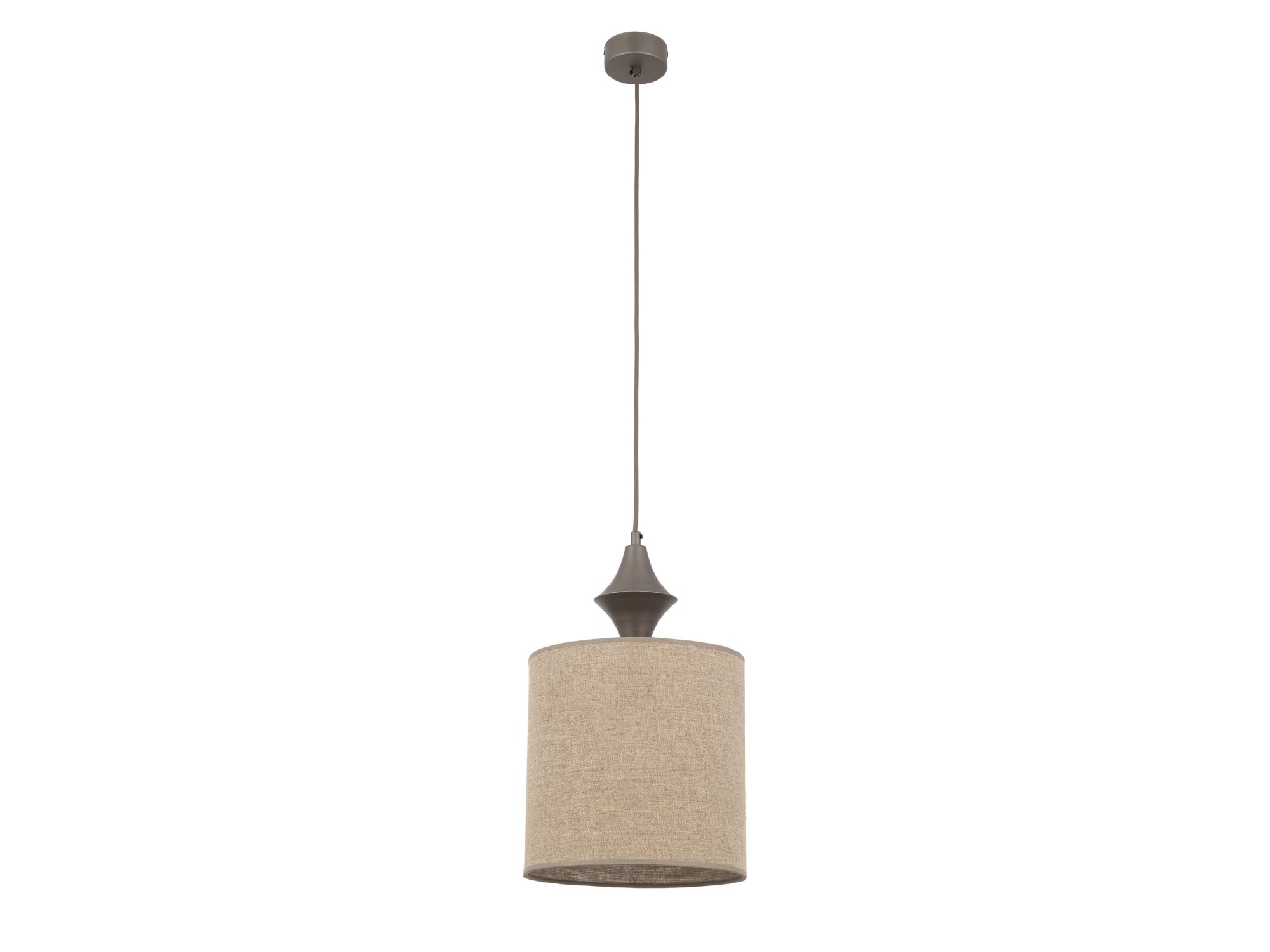 Lampa wisząca Amura w ciemnym brązie z cylindrycznym abażurem na białym tle