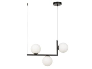 Miniaturka 3 - Lampa wisząca Andy 3 czarna z trzema białymi szklanymi kulami, widok całej oprawy